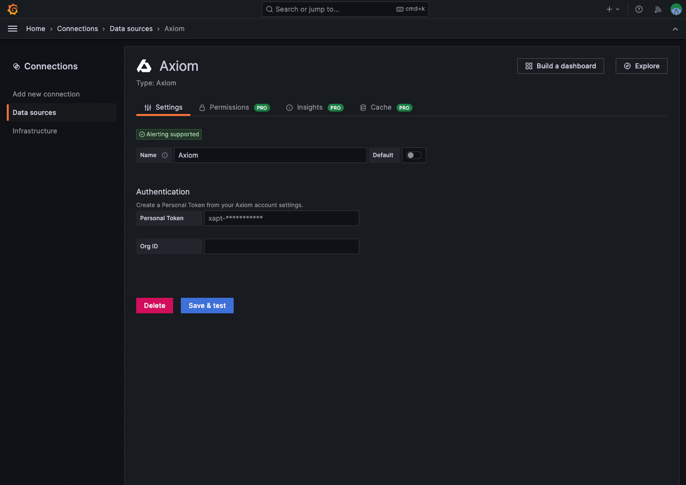 Grafana Connect Data Source Screenshot