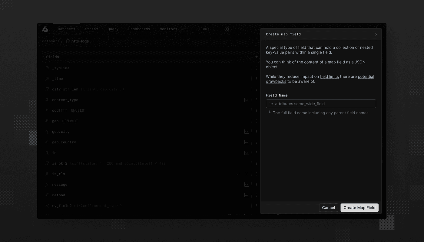 Updated Datasets tab UI and map field configuration