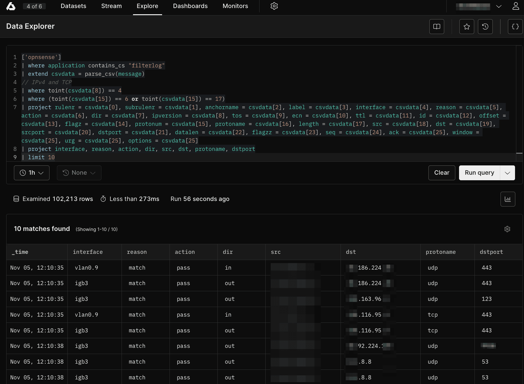 APL Parsing Filterlog IPv4 TCP UDP Events