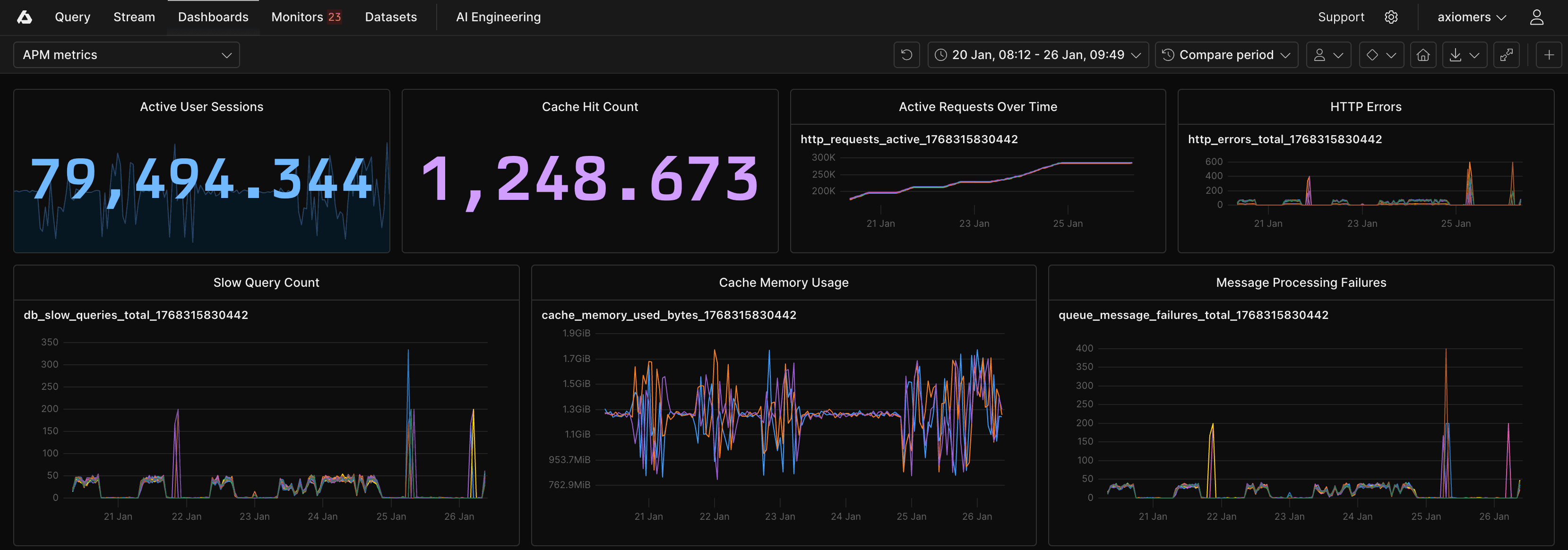 A dashboard showing important APM metrics