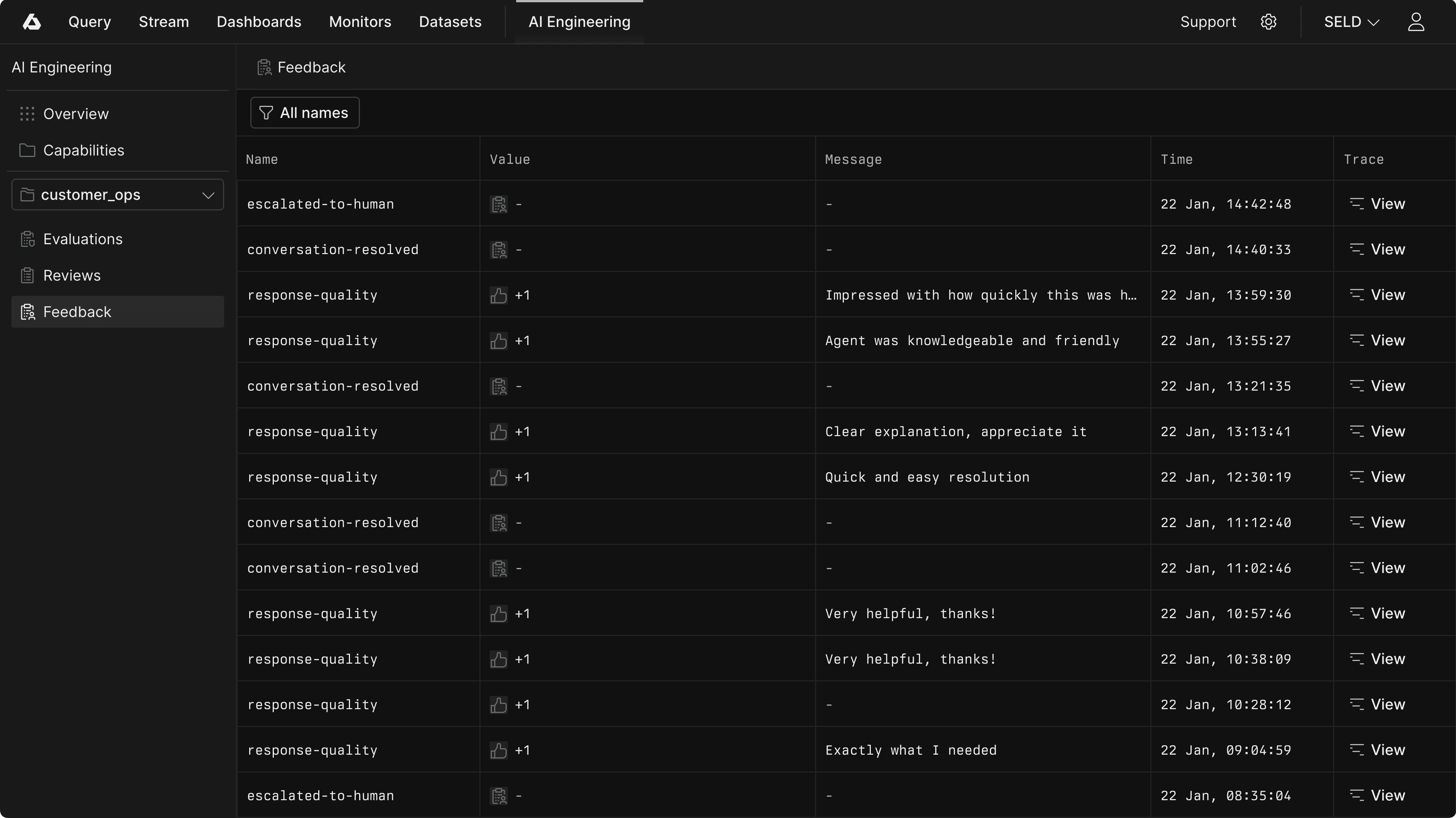 Feedback events in Axiom Console