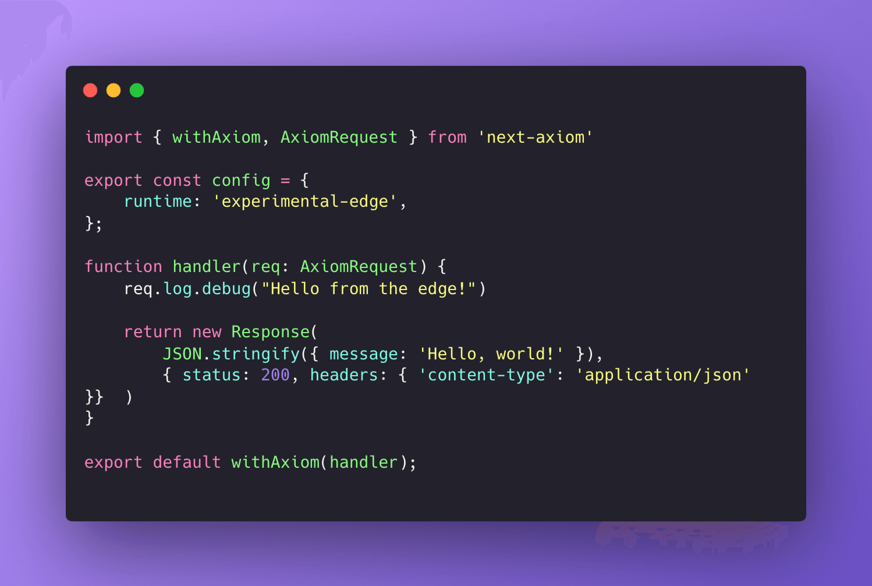 A screenshot of TypeScript code for using withAxiom in an edge function