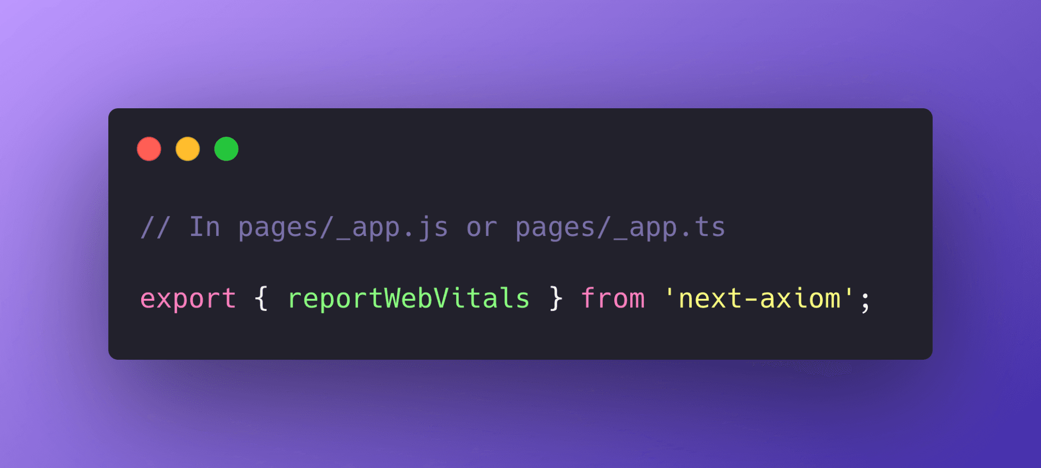 A screenshot of TypeScript code for exporting web vitals